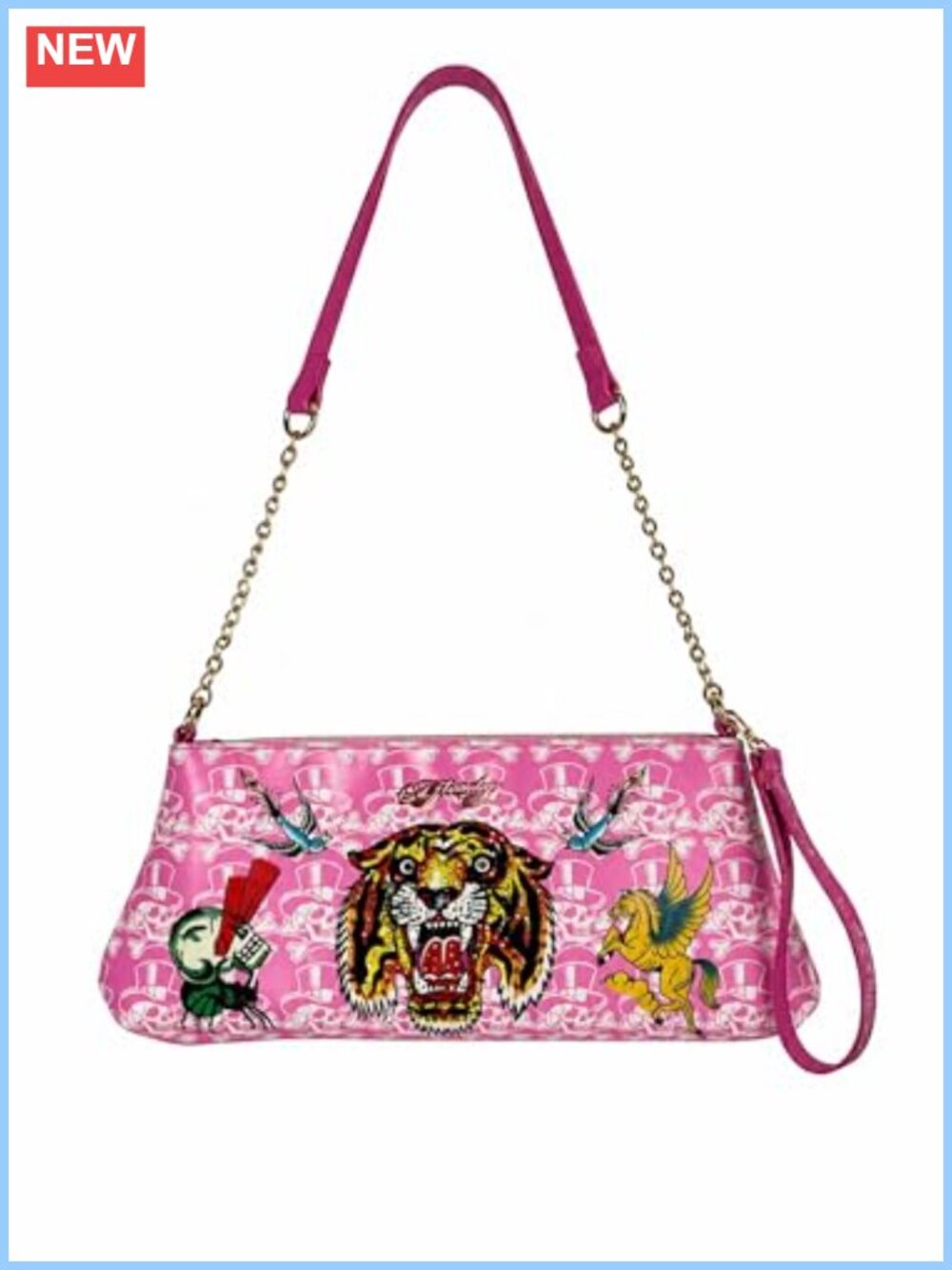 Ed Hardy Tiger Tattoo Shoulder Bag Y2K Baguette Purse Chain Strap Wristlet
